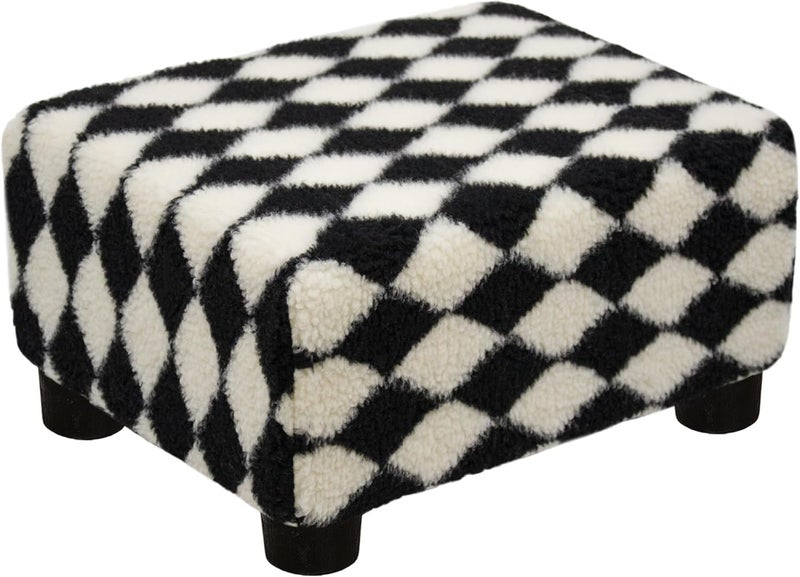 CAROLMADE  pouf صغير مع أرجل تحت المكتب لراحة القدمين لغرفة المعيشة وغرفة النوم والمكتب، أسود+أبيض ناعم - Image 1
